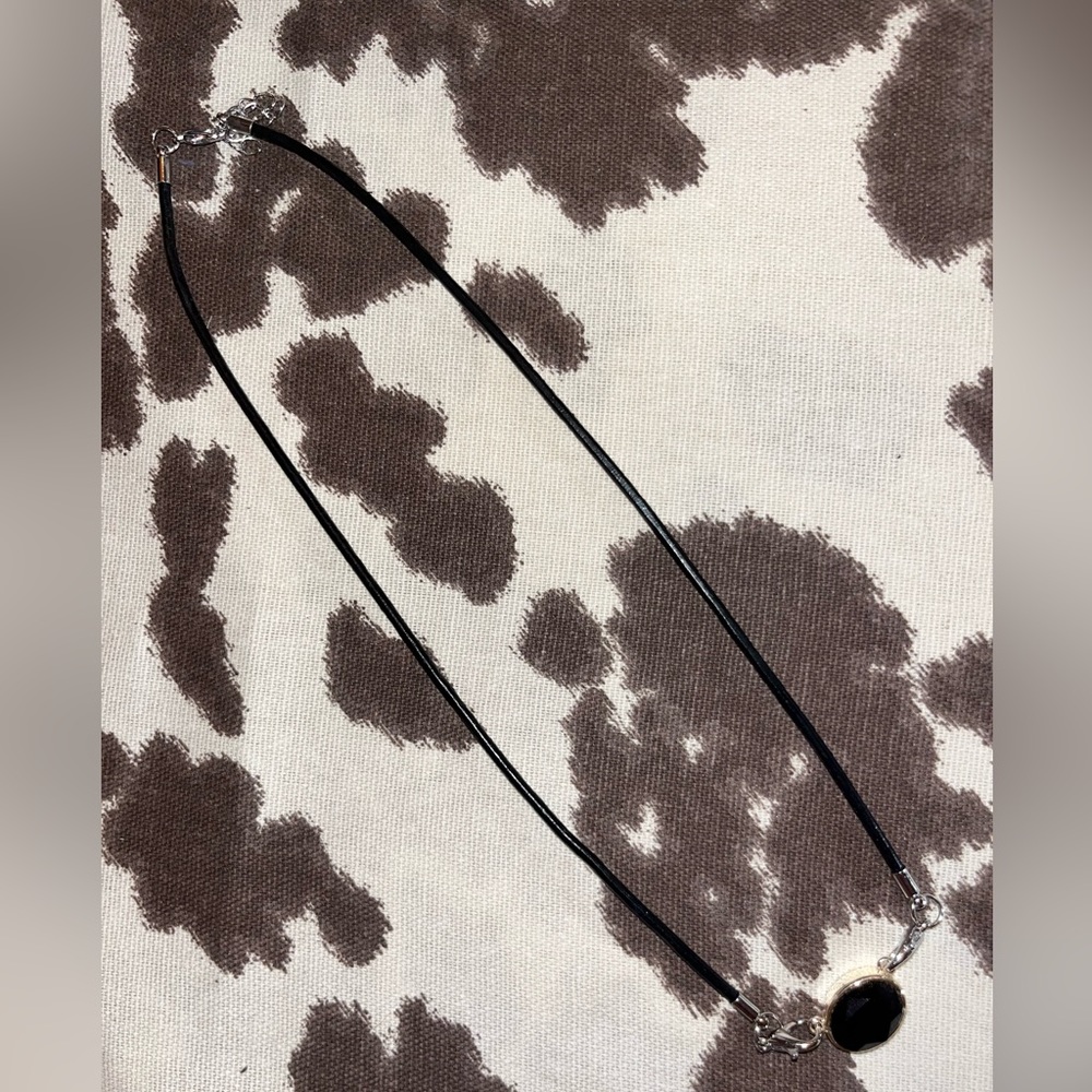 Black Pendant on Leather Cord Necklace - Picture 1 of 1